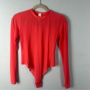 Lululemon Peach Wondermost Nulu Mesh Long Sleeve Bodysuit Medium Sheer Crew Neck